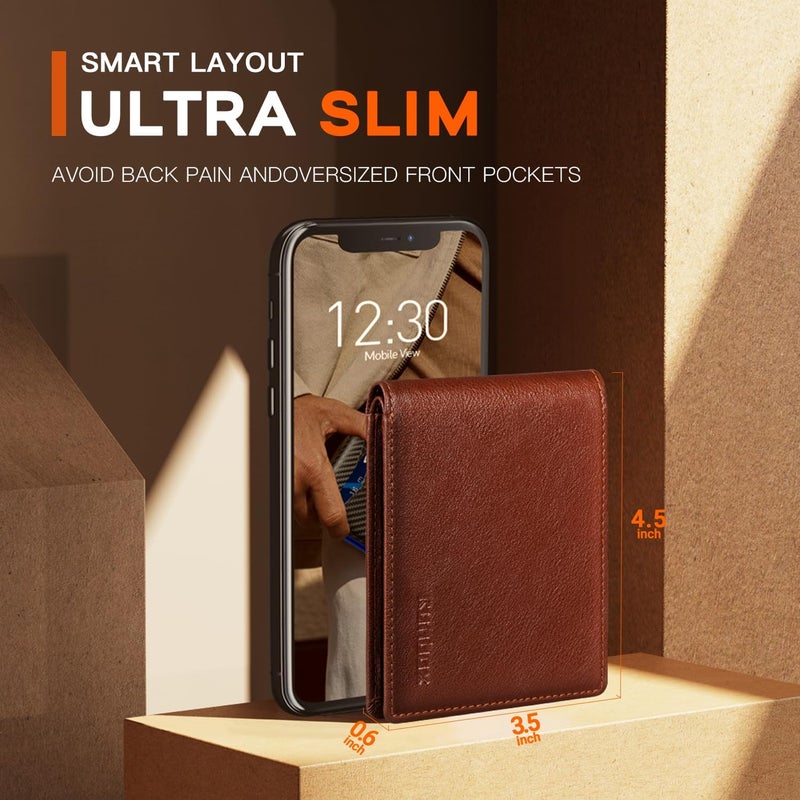 RUNBOX Wallet for Men Slim Leather Bifold RFID Blocking Minimalist Front Pocket Design with Gift Box - Image 3